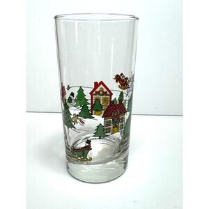1987 Action Industries Christmas Glass Holiday Scene Santa, Sleighs, Skaters